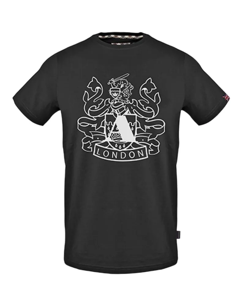Aquascutum T-Shirt für Herren/Damen Unisex, Logo (Schwarz Schwarz