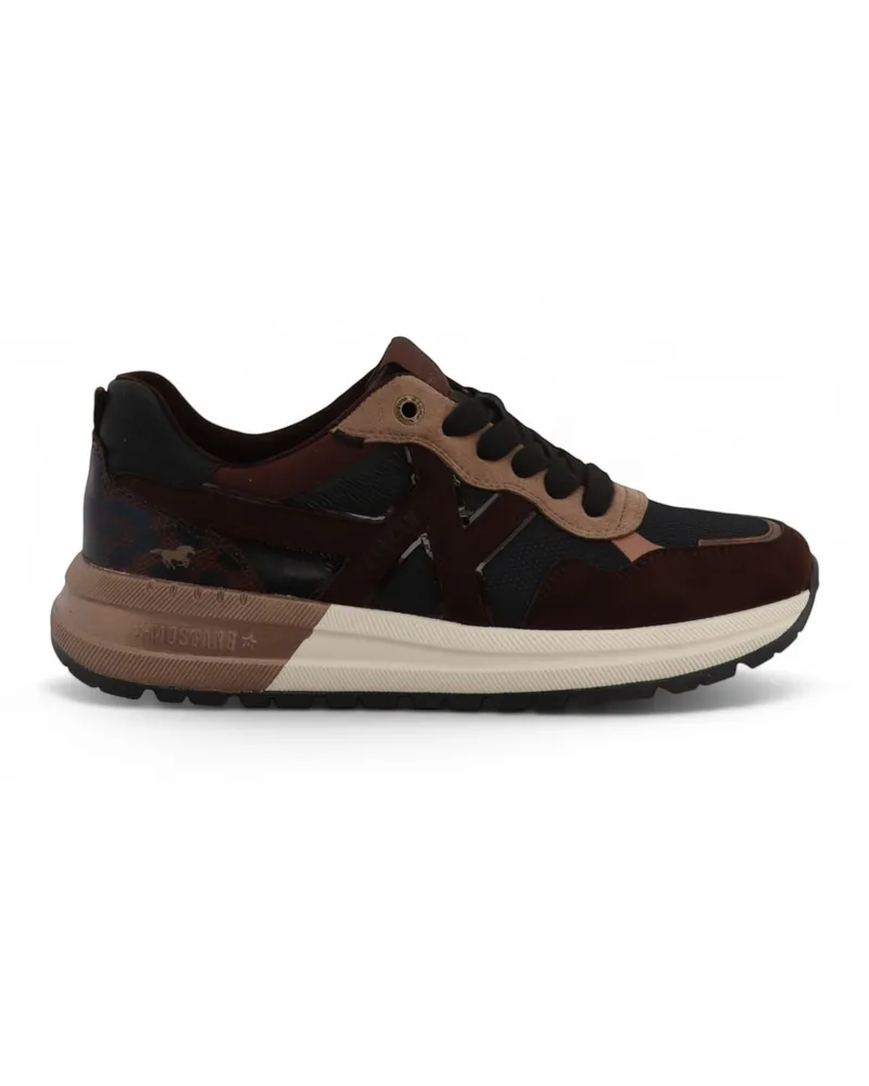 Mustang Damen braune Kunstleder-Sneaker Plateauschuhe – M0702007 Dunkelbraun