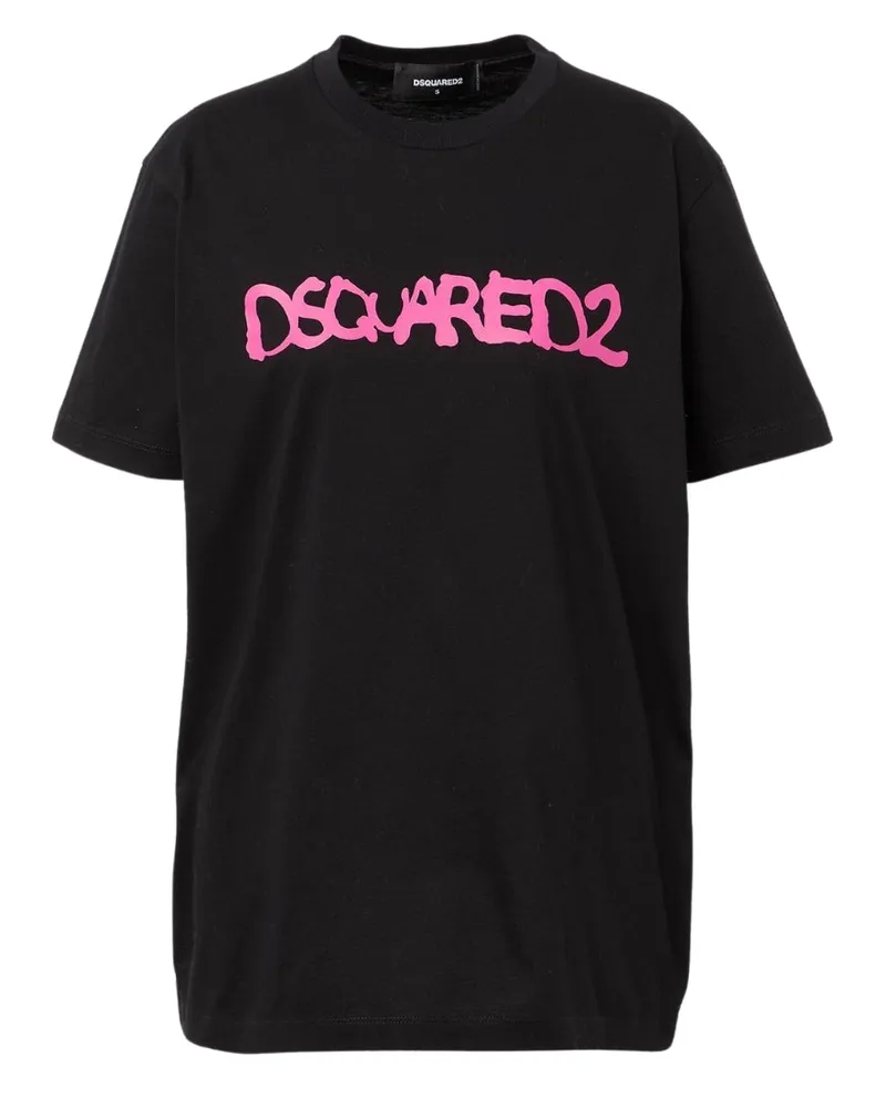 Dsquared2 Graffiti Spray Logo Schwarzes T-shirt Schwarz