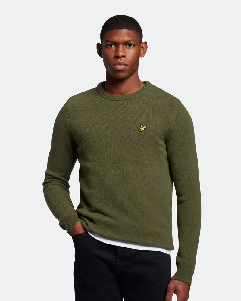 Lyle & Scott Rundhals-Lammwollpullover in Oliv Oliv