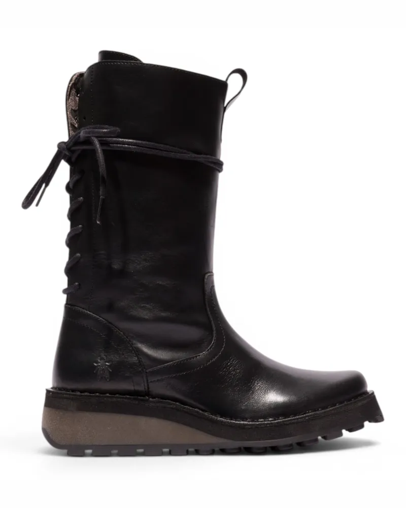 Fly London Damen-Schwarze Lederstiefel bis zur Mitte der Wade – HEIG229 Schwarz