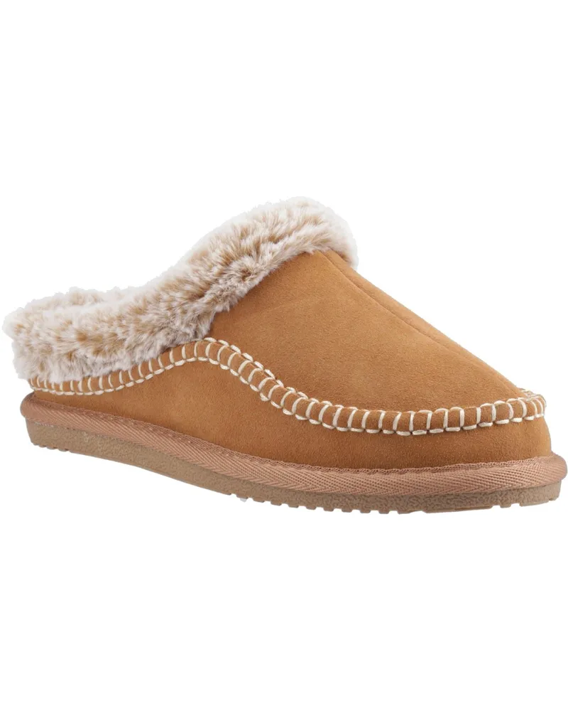 Hush Puppies Anika Wildleder Damen Hausschuhe in Beige Cognac