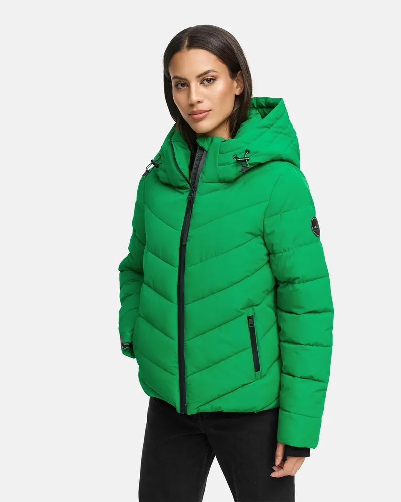 Marikoo Damen Steppjacke Samuiaa – warm, modern & mit abnehmbarer Kapuze Grün