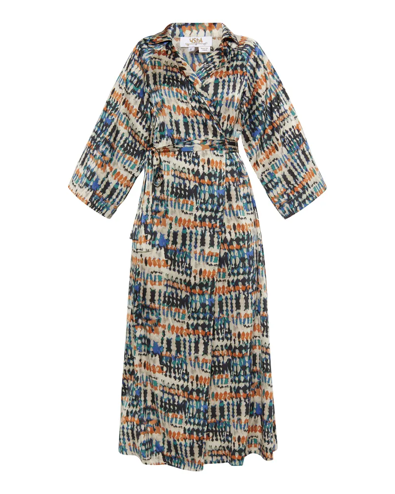 Usha Wickelkleid Damen Beige Blau Mehrfarbig Mehrfarbig