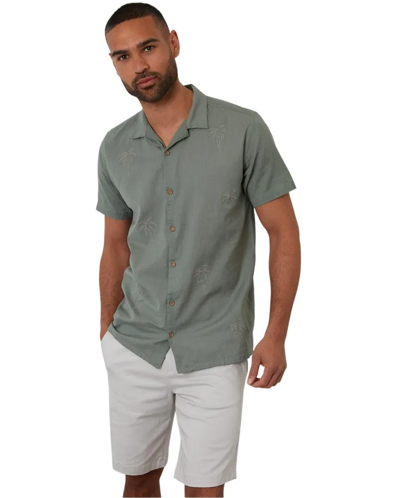 Threadbare Hemd für Herren, kurzärmlig (Salbei Grau