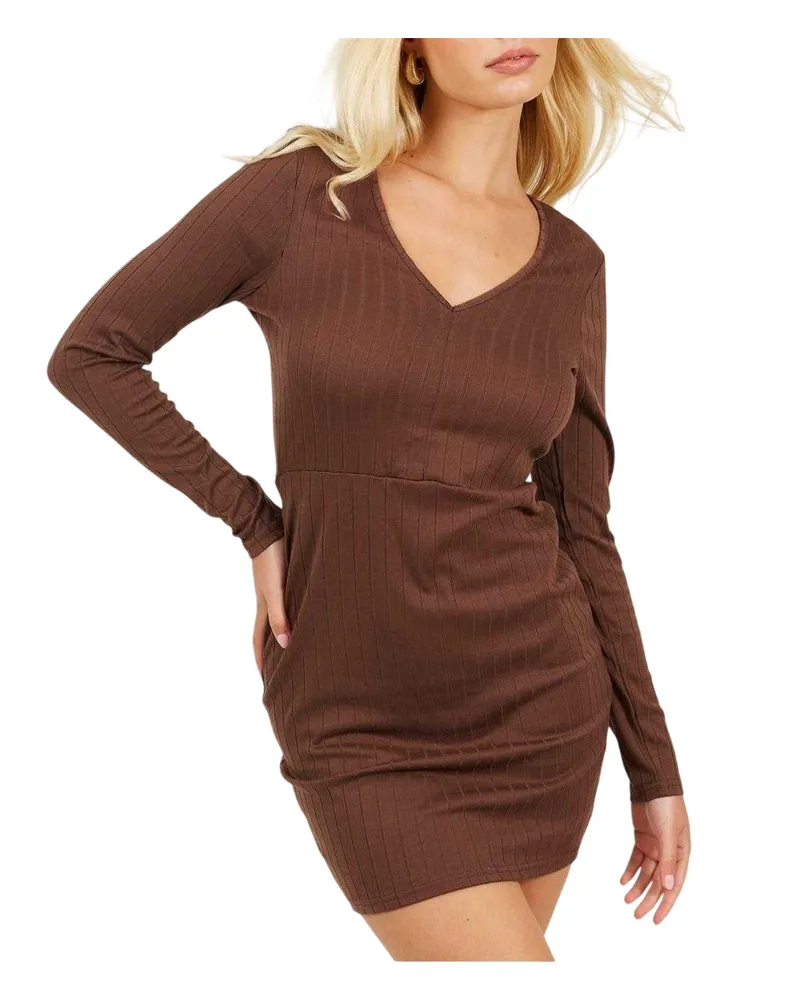 Brave Soul Minikleid für Damen, Langärmlig (Braungrau Taupe