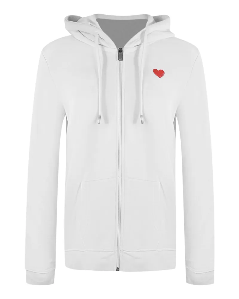 Moschino Love  Kapuzenpullover Mit Kleinem Roten Herzlogo Und Reißverschluss, Weiß Weiß