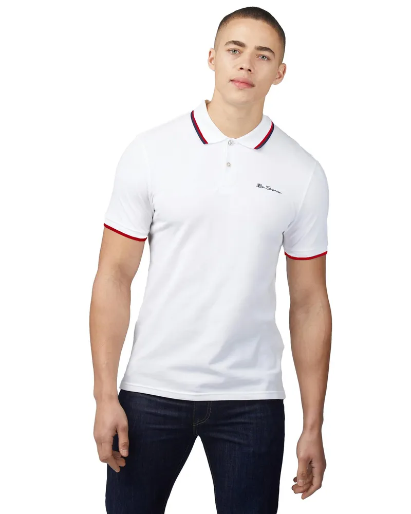 Ben Sherman Herren Polohemd mit Spitze Weiß