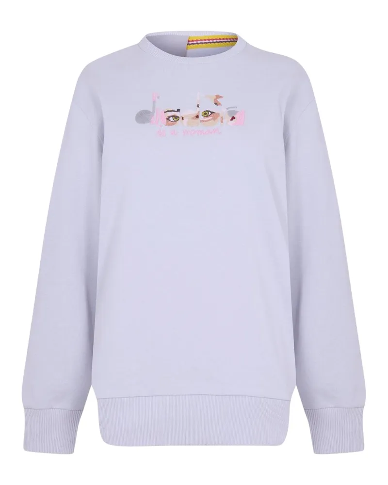 Diadora Sweatshirt für Damen, gerippt, Regulär, Langärmlig (Kieselgrau Weiß