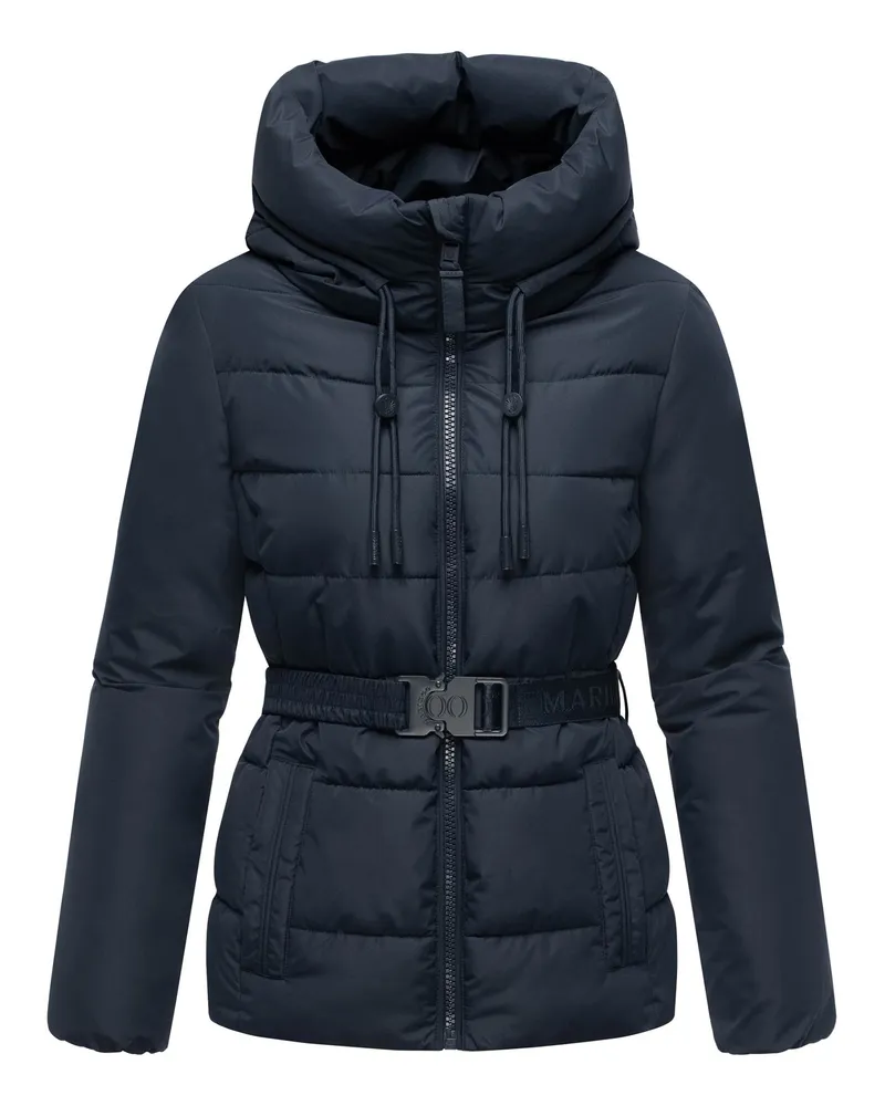 Marikoo Damen-Winterjacke Himee mit Taillengürtel und Magnettaschen - Blau Blau