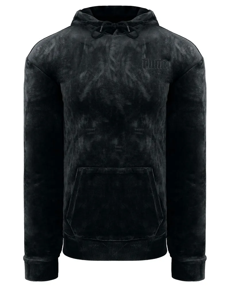 Puma bestickte Logo Womens Black Velor Hoodie Schwarz