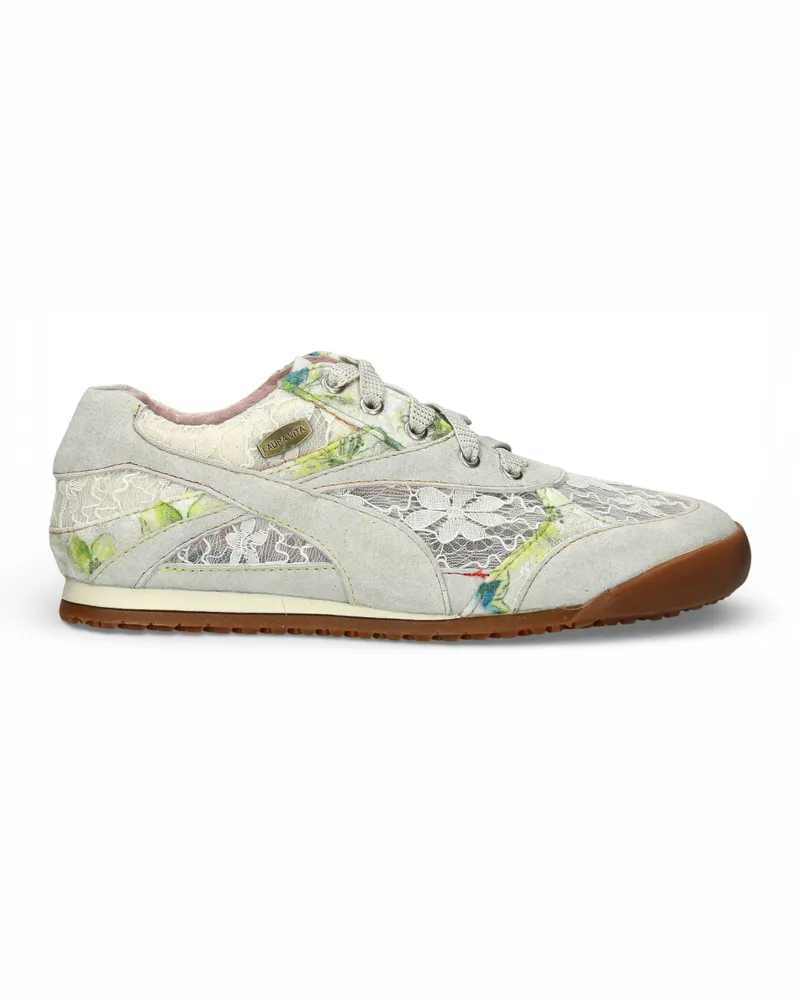 Laura Vita Damen-Sneaker Tivanao-05 aus beigefarbenem Leder mit Blumenmuster Beige