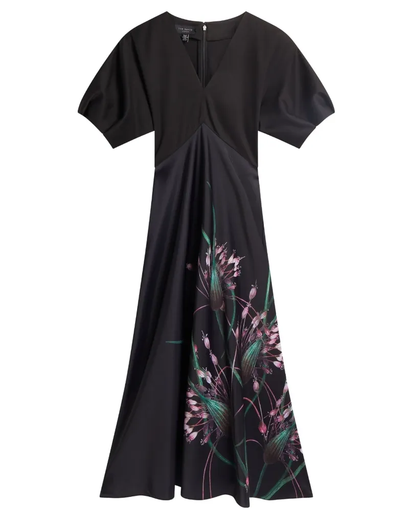 Ted Baker Sado Bedrucktes Ponte-satin-kleid In Schwarz Schwarz