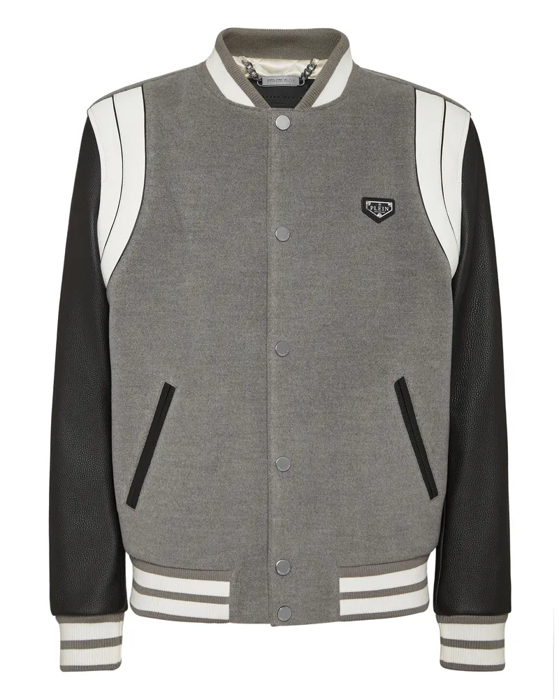 Philipp Plein Lederblouson im Bomberstil - Grau Grau