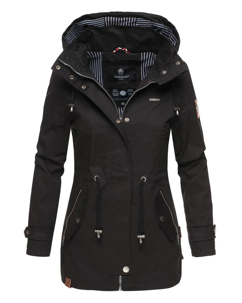 Marikoo leichte Damen Übergangsjacke mit abnehmbarer Kapuze Schwarz