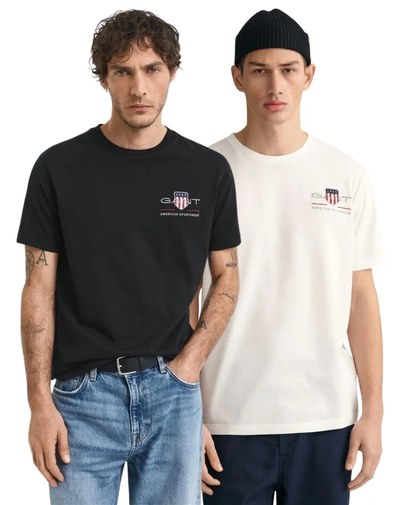 Gant 2er Pack Herren T-Shirt mit gesticktem Archiv-Schild Mehrfarbig