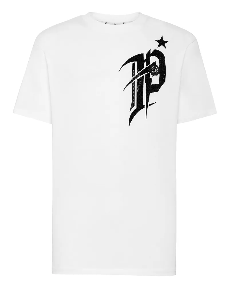 Philipp Plein T-Shirt mit Rundhalsausschnitt und Gothic-Plein-Detail - Weiß Weiß