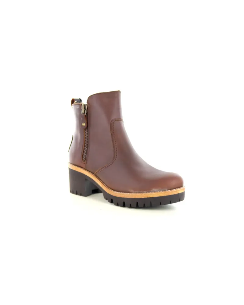 Panama Jack Pauline B9 Bark wasserdichte Lederstiefeletten mit Absatz, Damen - Mohnrot Mohnrot
