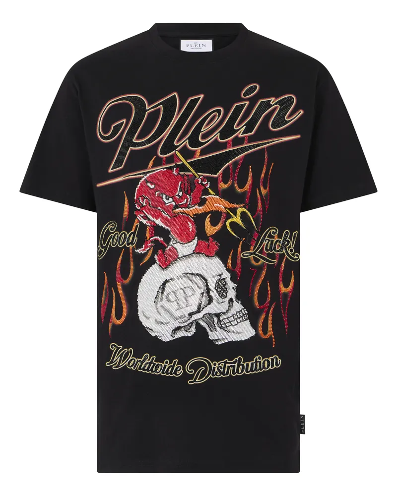 Philipp Plein Round Neck T-Shirt Little Devil Crystal Schwarz