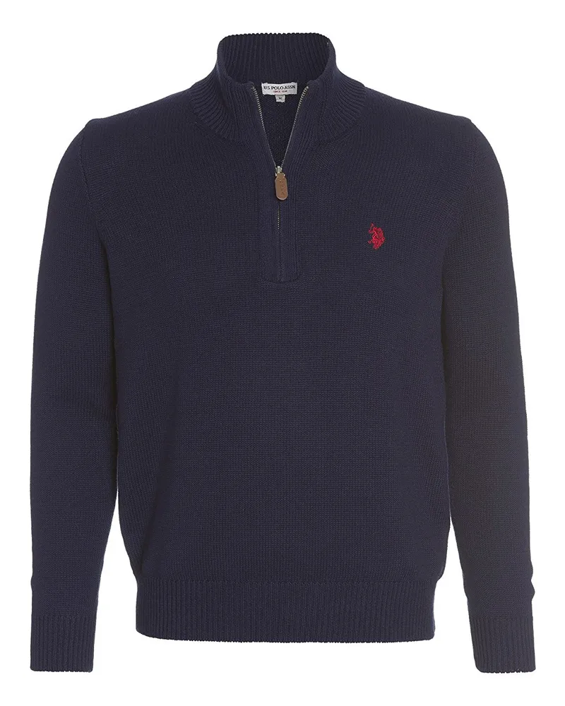 U.S. Polo Assn.  Herren Zip Troyer – Pullover mit Stehkragen – Eleganter Langarm Strickpullover in Navy Marineblau