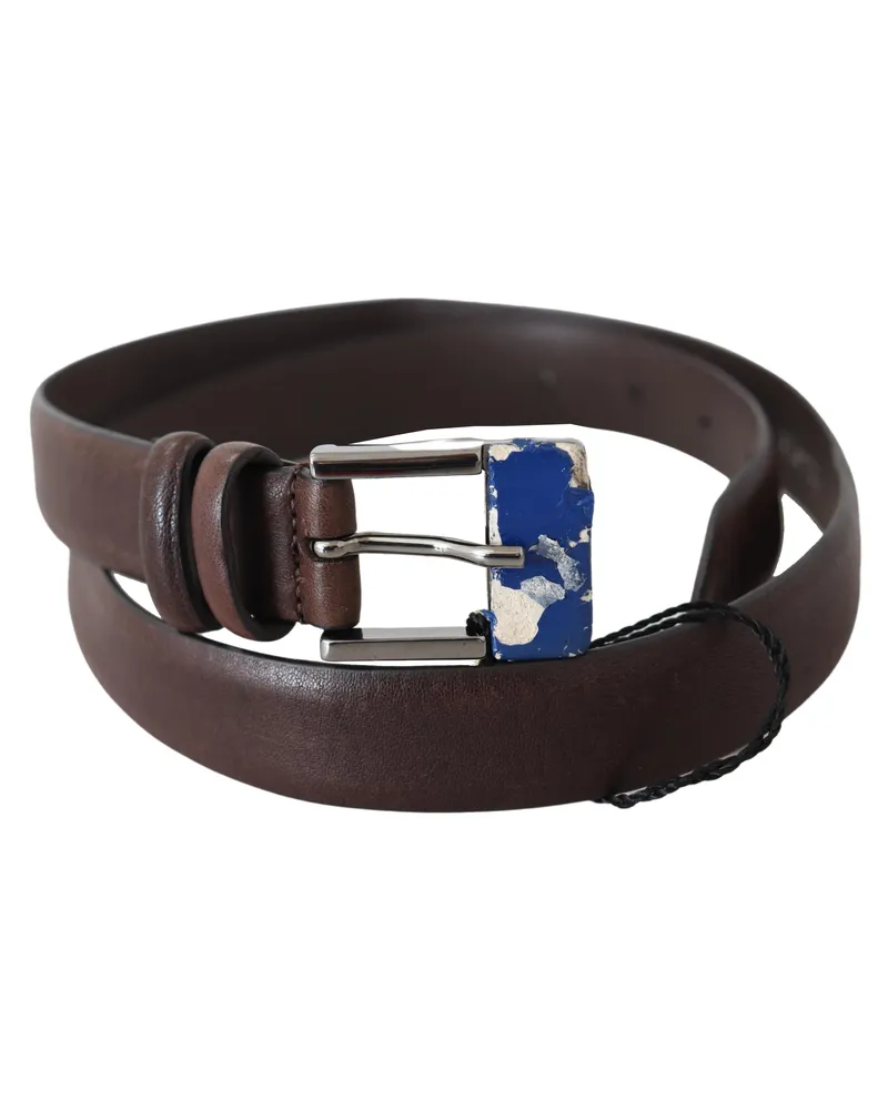 CoSTUME NATIONAL Ceinture à boucle argentée en cuir véritable marron pour femme Braun