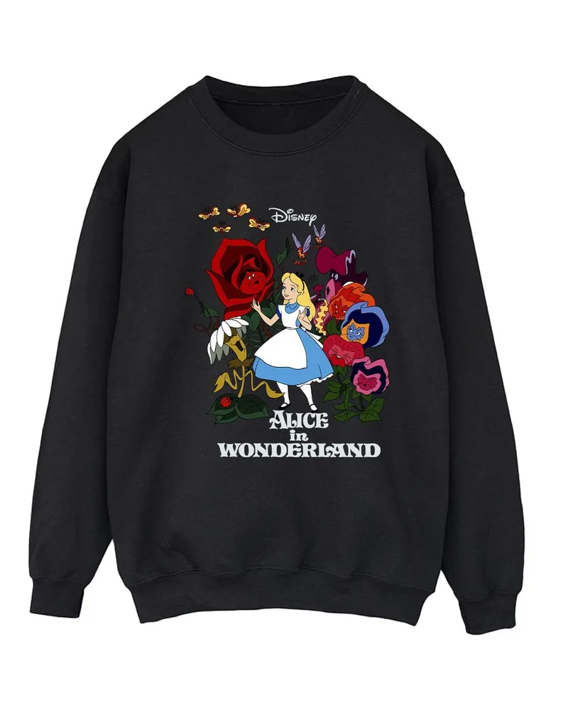 Disney Alice In Wonderland Flowers" Sweatshirt für Damen (Schwarz Schwarz