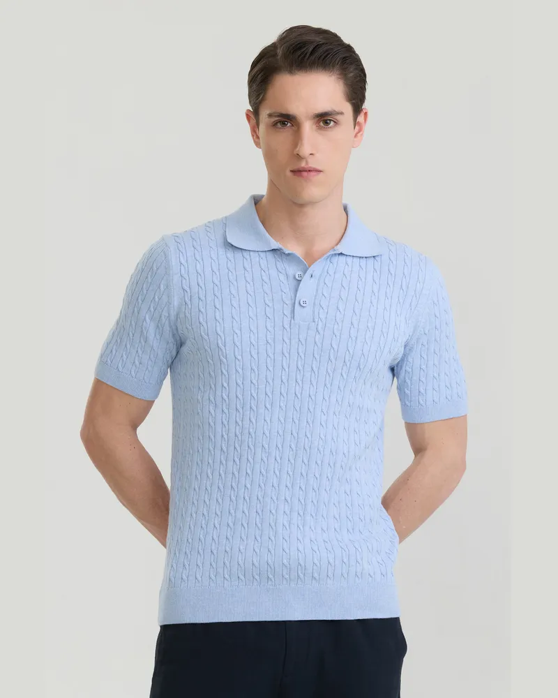 Felix Hardy Polo Shirt Kurzarm Polo Shirt Kurzarm Mit Zopfmuster Blau