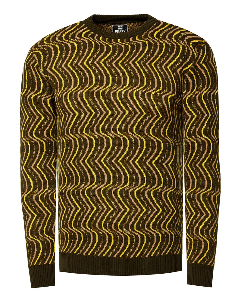 Rusty Neal 80er-Design Feinstrick Rundhals-Pullover Khaki