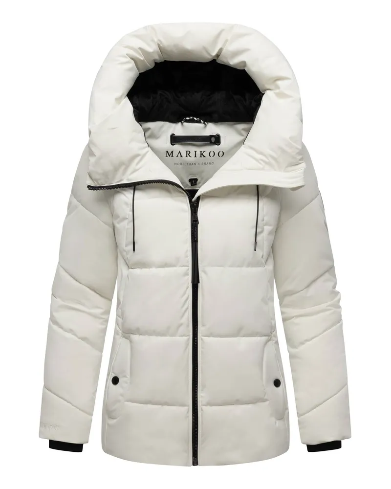 Marikoo Damen Winter Steppjacke Kuscheltatze XVI mit Kapuze Weiß