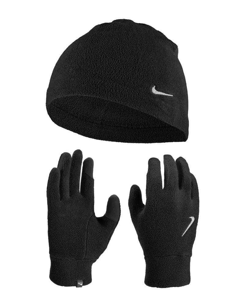 Nike Logo-Mütze & Handschuhe, Fleece (Schwarz Schwarz