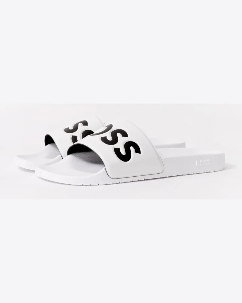HUGO BOSS Aryeh mit großem Logo-Detail Slides in Weiß Weiß