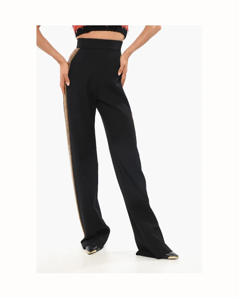 Balmain Hoch taillierte Wollhose mit juwelenverzierten Seitenbändern - Schwarz Schwarz