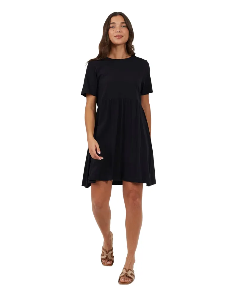 Brave Soul Minikleid für Damen, Rundhalsausschnitt, Baumwolle, kurzärmlig (Schwarz Schwarz