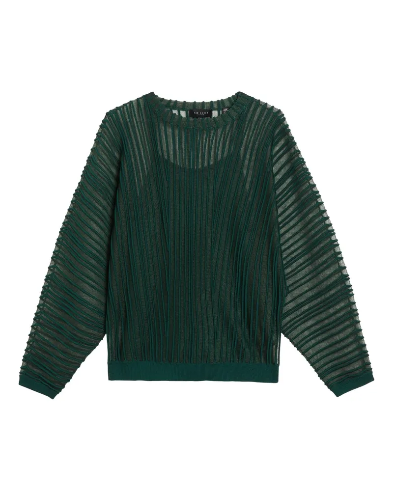 Ted Baker Nelly Transparentes, Gestreiftes, Dunkelgrünes Stricktop Anthrazit