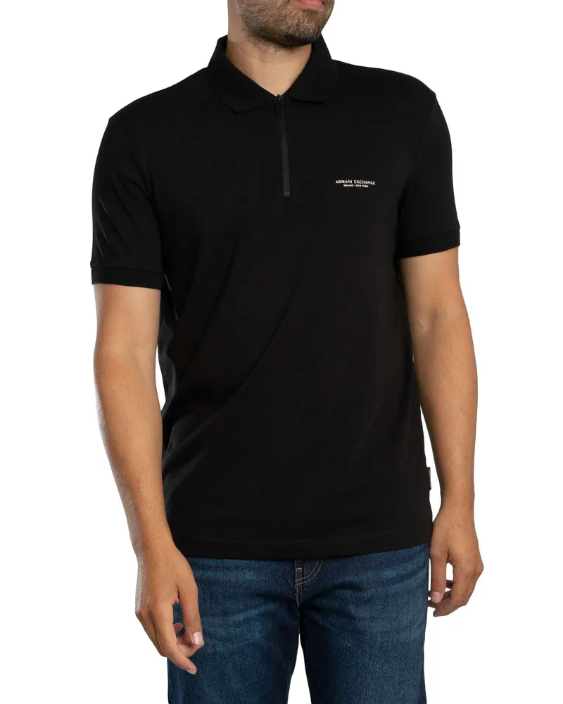 Armani Exchange Schmal Geschnittenes Polohemd Mit Logo Und Reißverschluss, Schwarz Schwarz