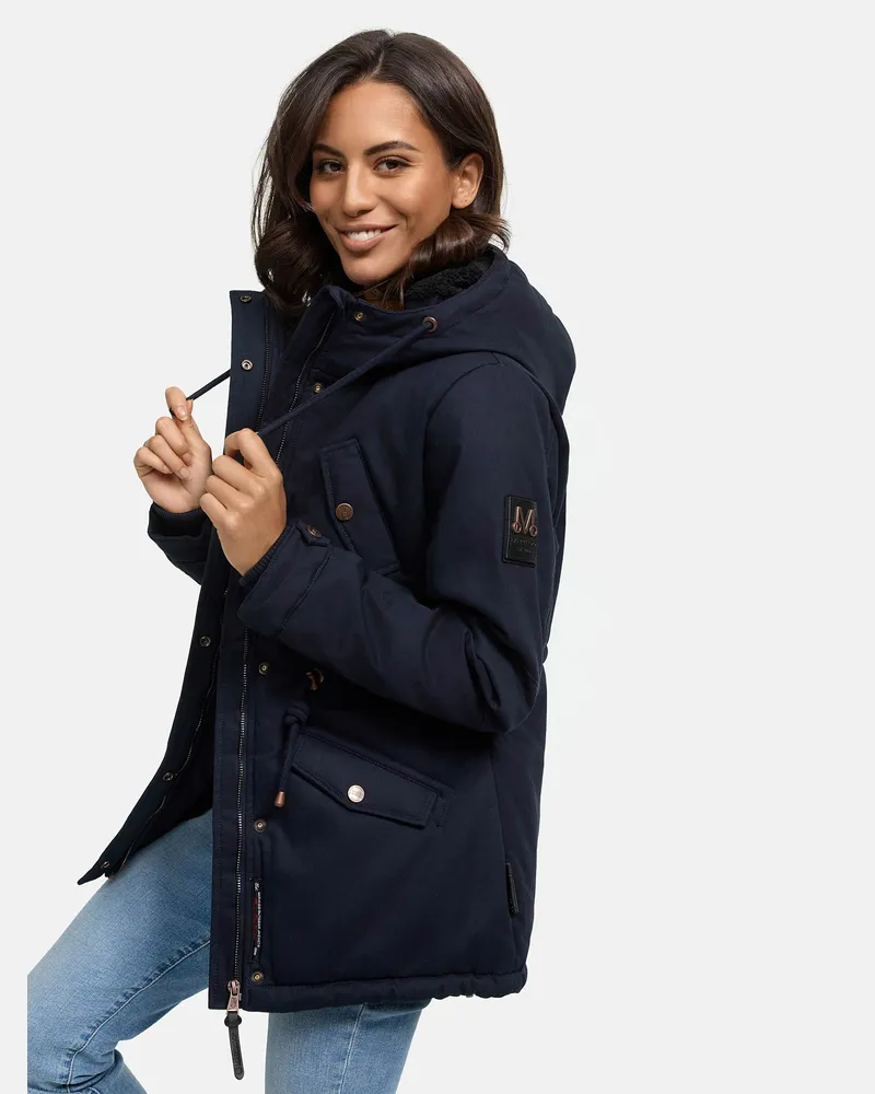 Marikoo Damen Winterjacke Manolya mit Teddyfellfutter & Baumwoll-Obermaterial Blau