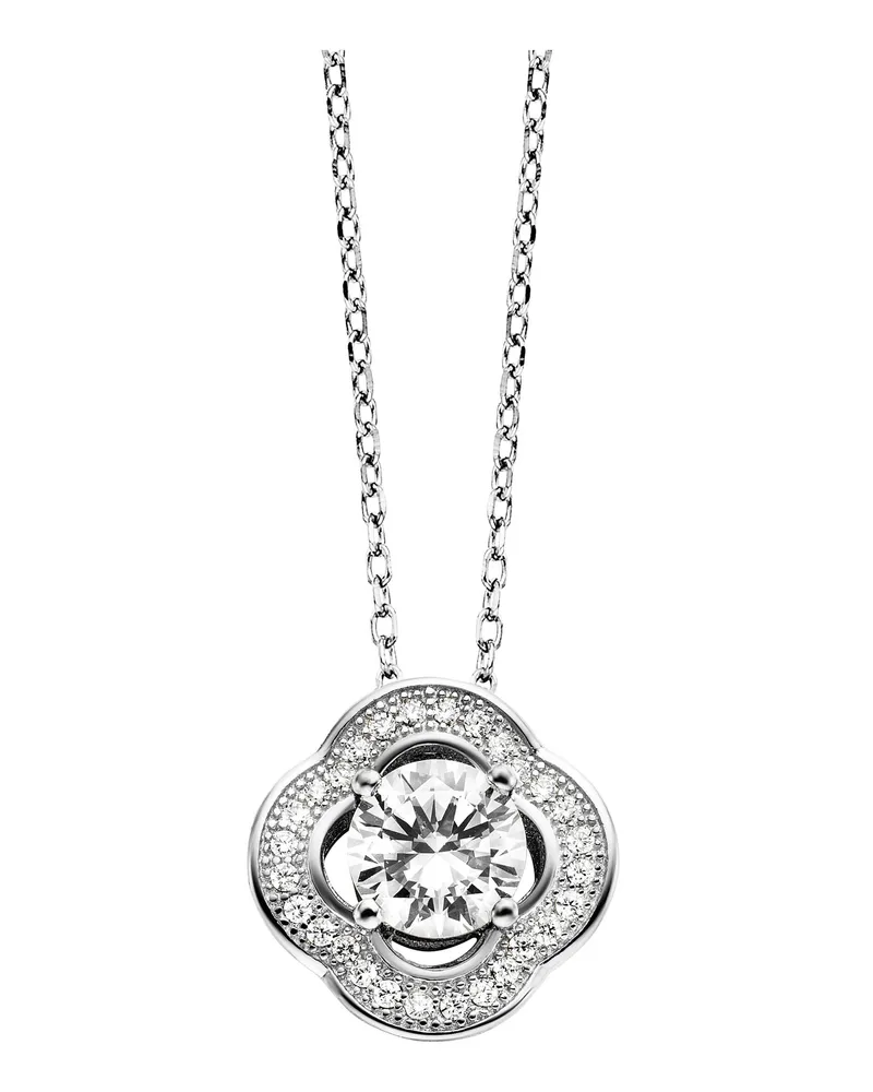 Julie Julsen Anhänger mit Kette 925 Silber rhodiniert Blüte Zirkonia weiß Silber