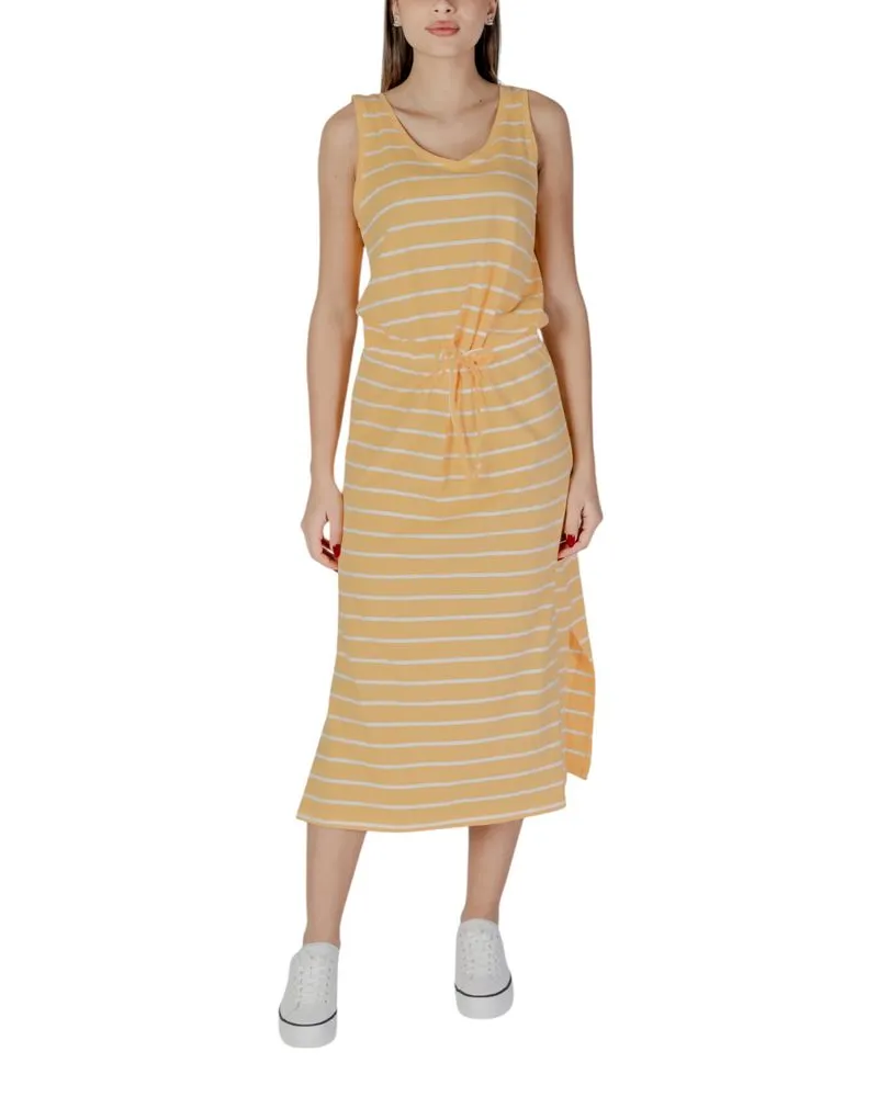 b.young Gestreiftes Midi-Kleid mit Kordelzug in der Taille Orange