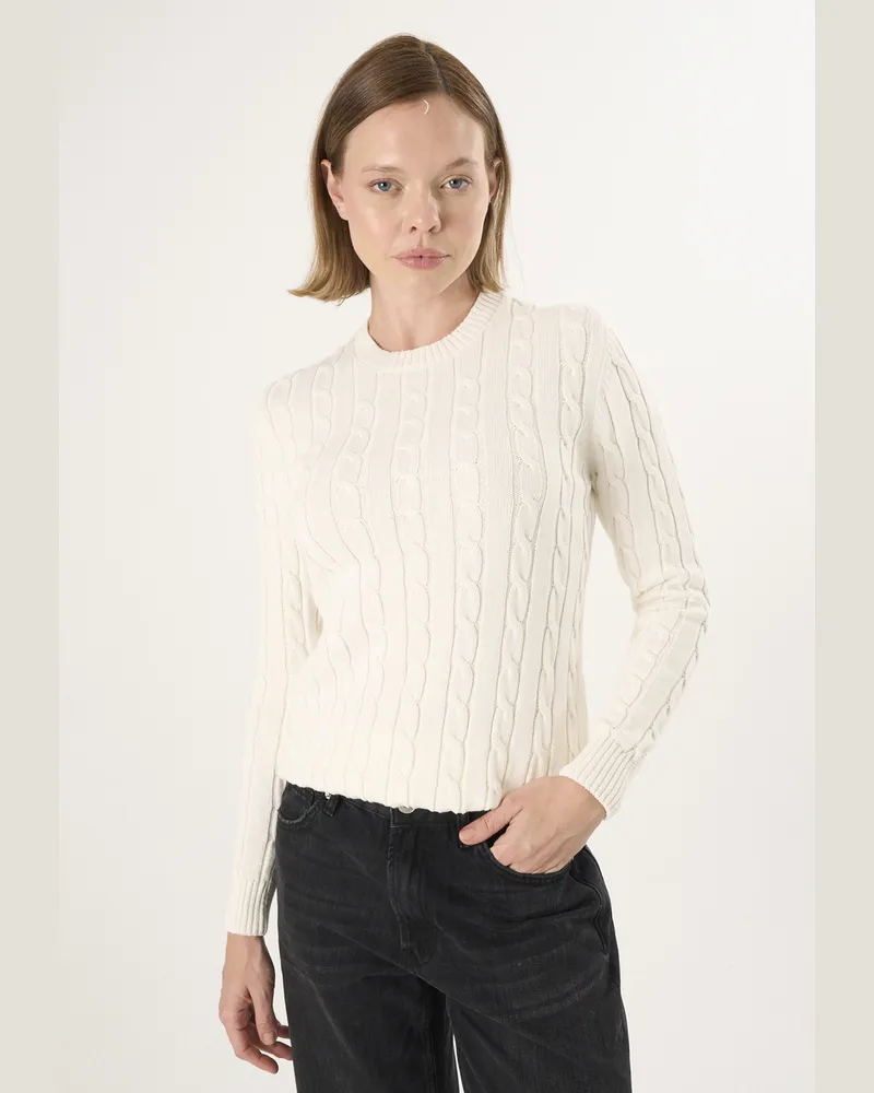 Felix Hardy Pullover Kabelstrick-Pullover Mit V-Ausschnitt Ecru