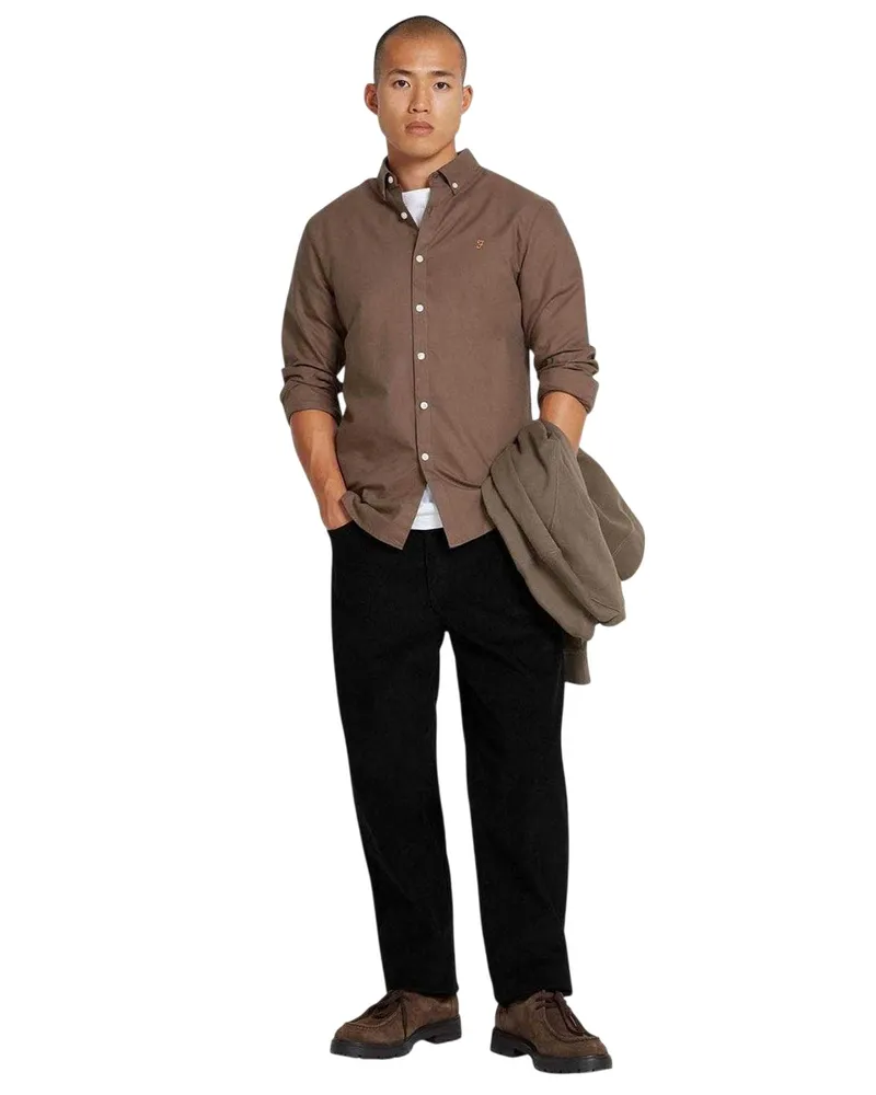 Farah 1920 Button-Down-Hemd für Herren, Schmal, Langärmlig (Grau Grau