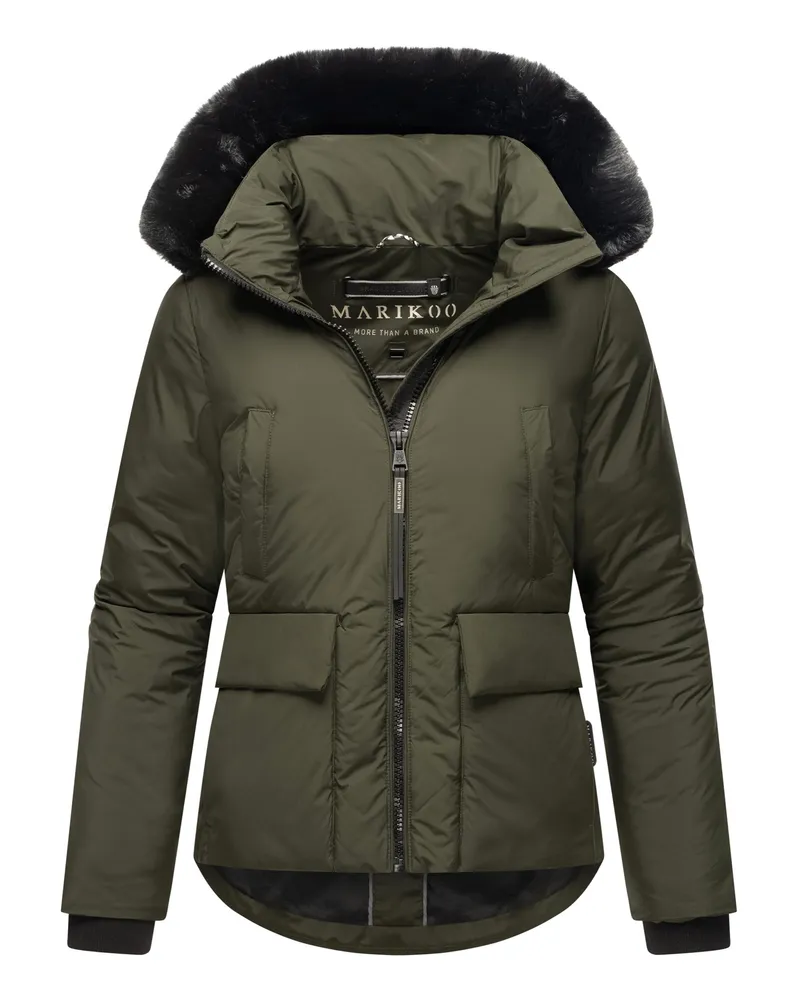 Marikoo Damen Winterjacke kurz mit Kunstfell & Teddyfutter – Morinaa Grün