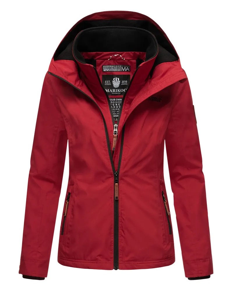 Marikoo Damen Übergangsjacke Erdbeere mit Doppelkragen & Fleece-Innenfutter Rot