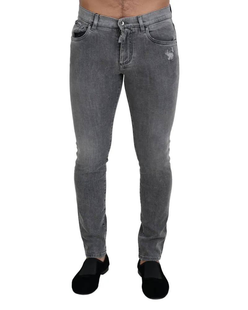 Dolce & Gabbana Schlanke Passform Zerrissene Jeans Grau