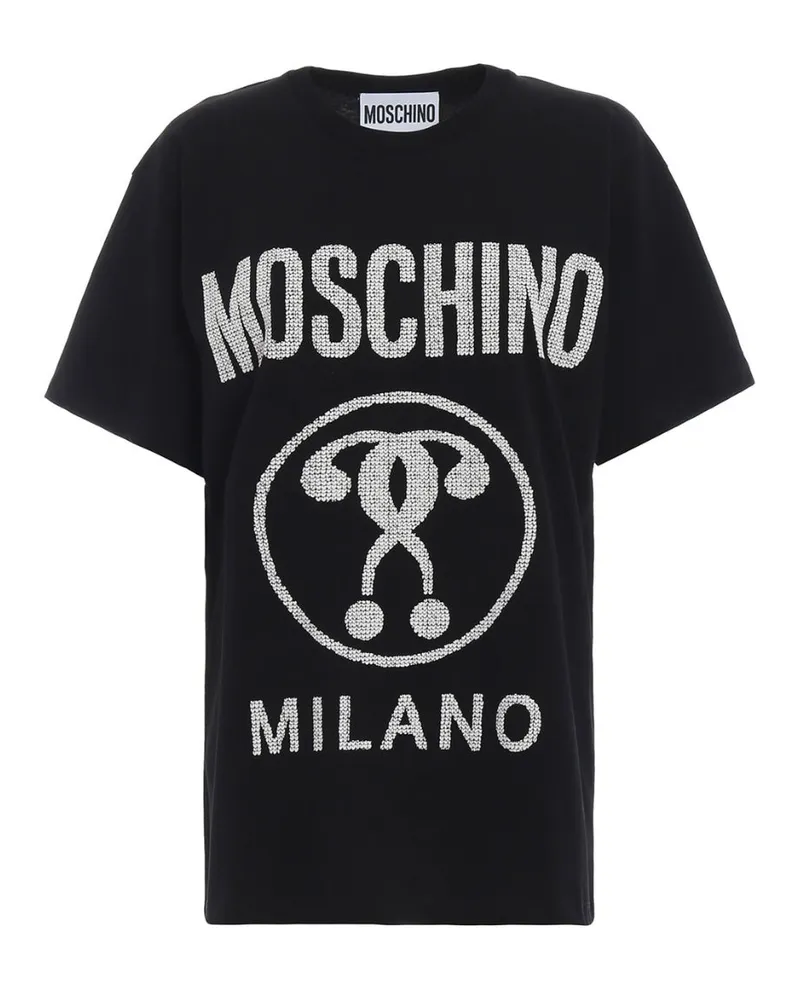Moschino Milano - Schwarzes T-shirt Mit Doppeltem Fragezeichen-logo Schwarz