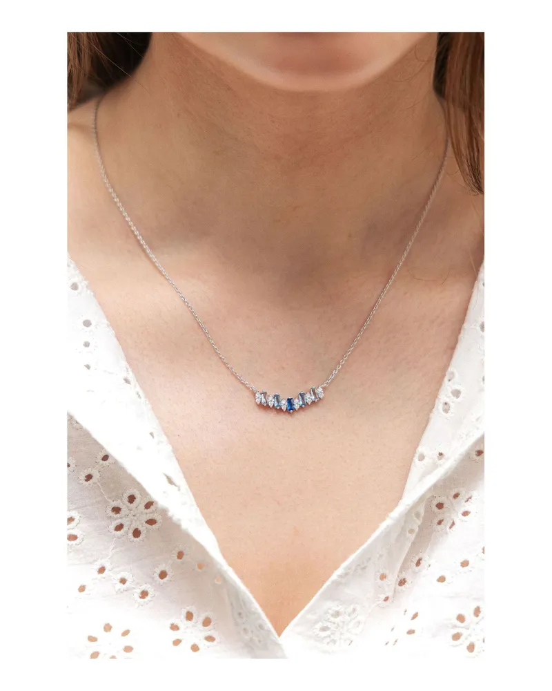 ZEEme Silber Halskette Silber 925 rhodiniert mit Zirkonia blau und weiß Silber