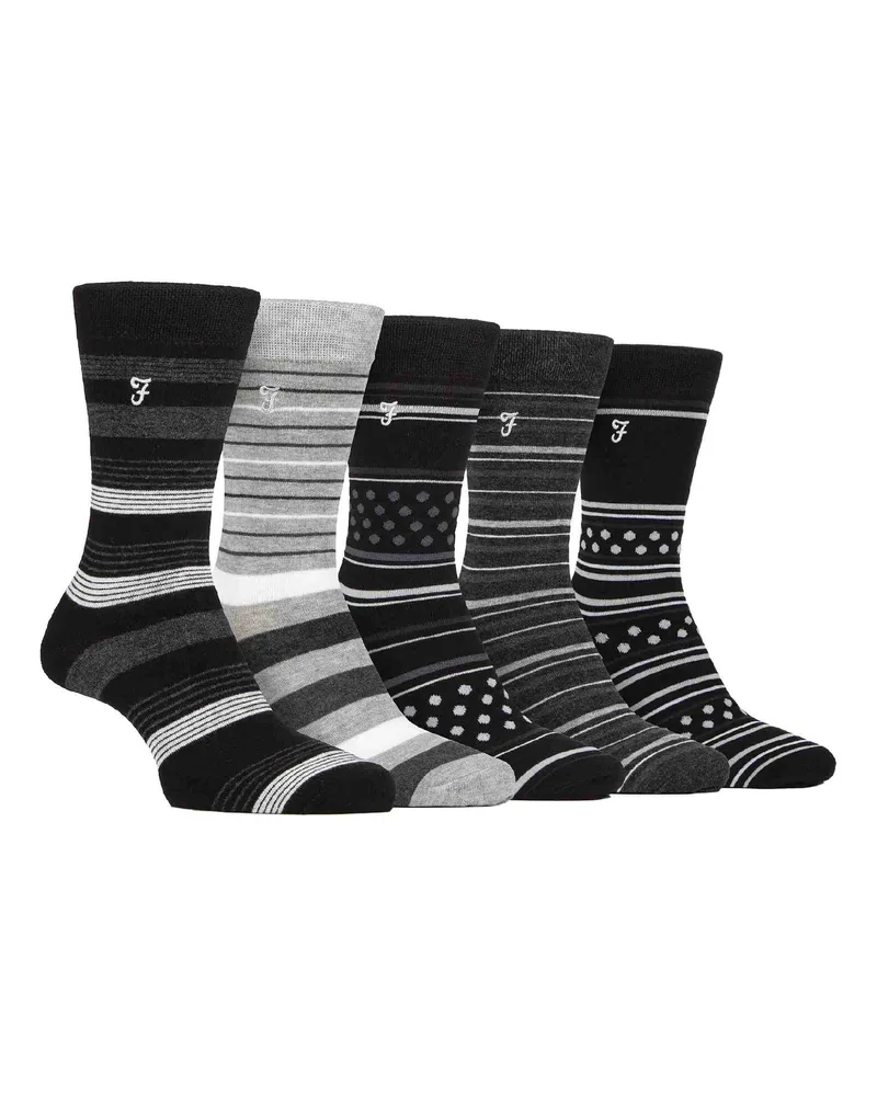 Farah 1920 5er-Pack Herren Bambus Socken mit leuchtend gestreiftem Muster Schwarz