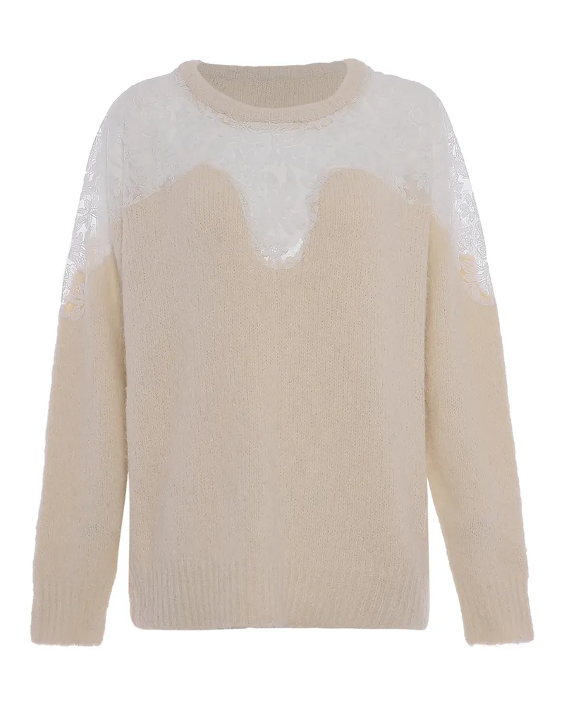 FAINA Pullover Damen Wollweiß Wollweiß