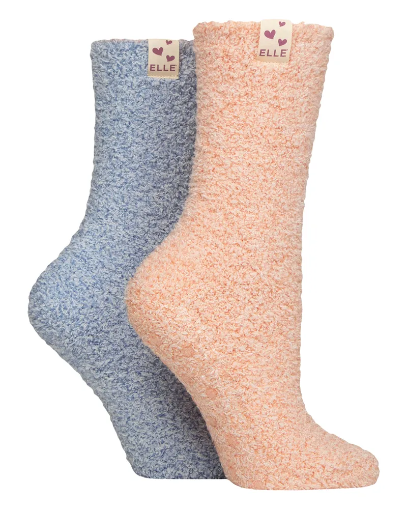 Elle 2er-Pack Damen Zweifarbiges, kuscheliges Bett- und Haussocken-Set - Blau Blau