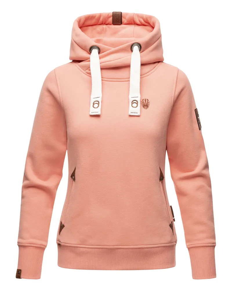NAVAHOO Damen Hoodie Namikaa – Kuscheliger Kapuzenpullover mit Hochkragen & Kunstleder-Details Orange