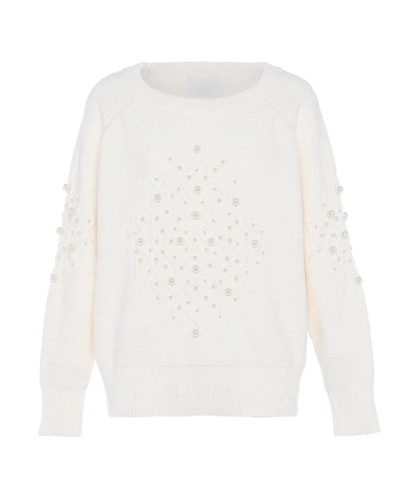 FAINA Strickpullover Damen Wollweiß Wollweiß